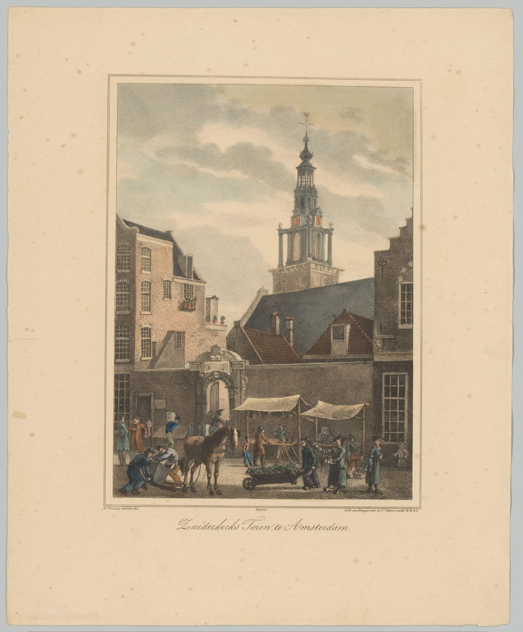 Näkymä Zuiderkerkstorenille Amsterdamissa Zuiderkerk Tower Amsterdamissa (otsikko esineessä) Amsterdamin kaupungin kuuden päätornin kasvot. 2nd Cahier (sarjan nimi) tekijältä Anonymous
