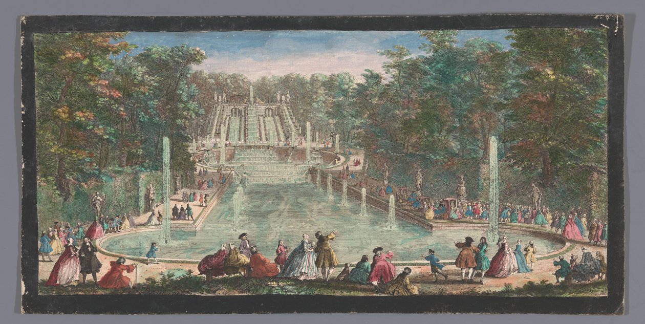 Näkymä Château de Saint-Cloudin puutarhan vesiputouksille Veue de la Cascade de St. Cloud (otsikko esineessä) tekijältä Anonymous