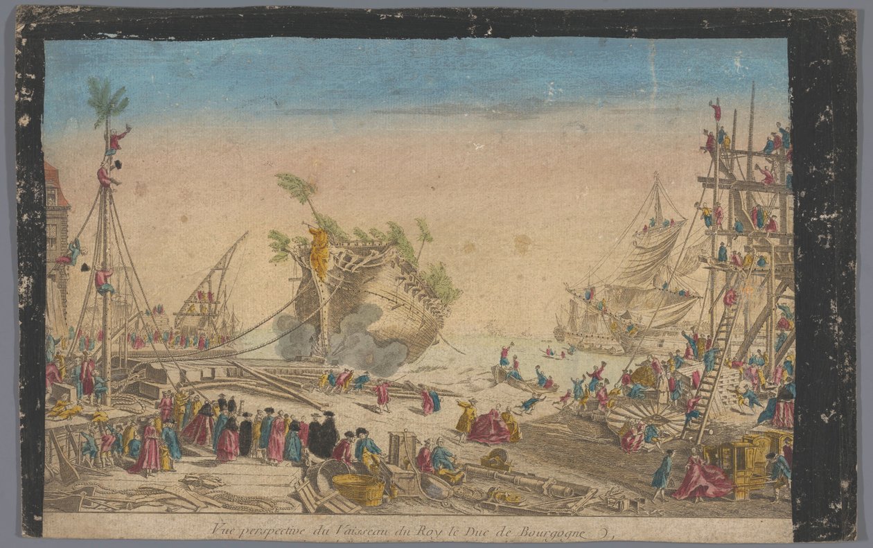 Näkymä Rochefortin satamasta Duc de Bourgogne -laivan päässä 20. lokakuuta 1751 Vue perspektiivi du vaisseau du roy le Duc de Bourgogne (otsikko esineessä) tekijältä Anonymous