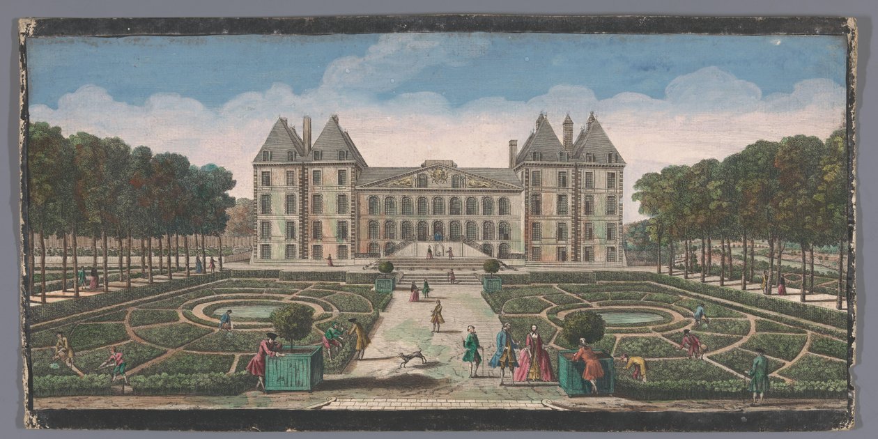 Gezicht op de tuin en het Château de Saint-Maur Näkymä Chateau Royal de Saint Mauriin puutarhan puolelta (otsikko esineessä) tekijältä Anonymous