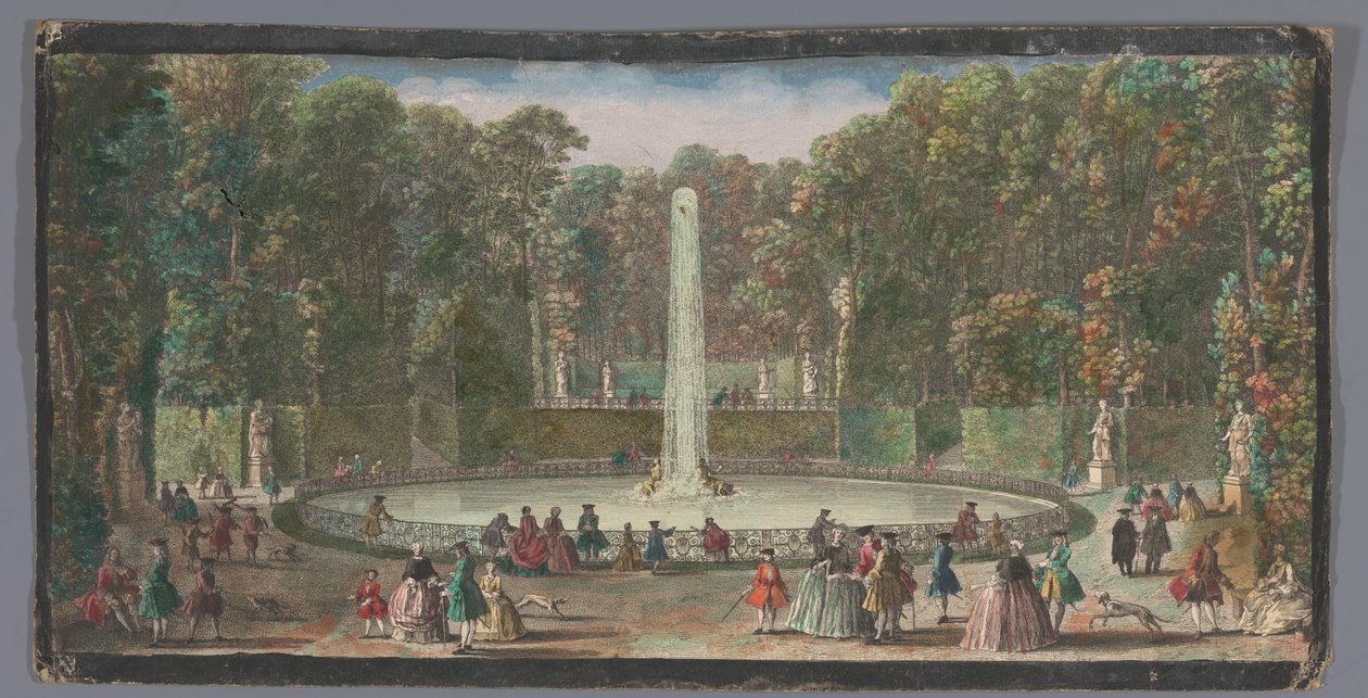 Näkymä Bassin des Musesille Château de Marlyn puutarhassa Le Bassin des Muses dans le Jardin de Marli (otsikko esineessä) tekijältä Anonymous