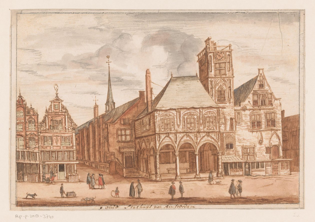 Näkymä Amsterdamin vanhalle kaupungintalolle T old Stadhuys van Amsterdam (otsikko esineessä) tekijältä Anonymous
