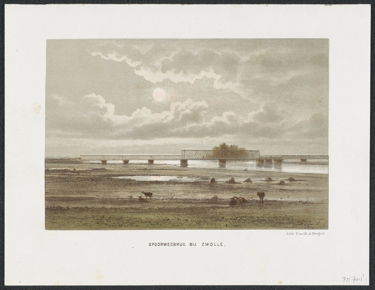IJsselin rautatiesilta Zwolle, 1864 Rautatiesilta lähellä Zwollea (otsikko esineessä) The Main Railway Bridges Alankomaissa (sarjan nimi) tekijältä Anonymous