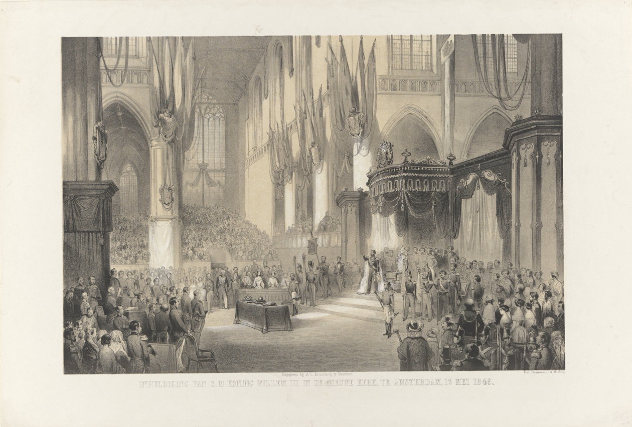 Hänen Majesteettinsa kuningas Willem III:n vihkiäistilaisuus Nieuwe Kerkissä, Amsterdamissa, 13. toukokuuta 1849 (otsikko esineessä) tekijältä Anonymous