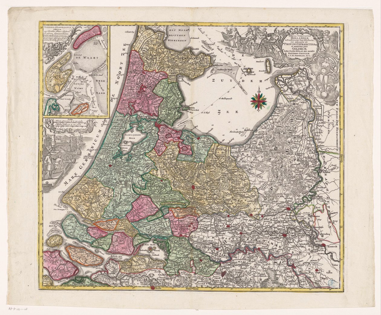 Kaart van Holland, Utrecht en een deel van Gelderland Hollannin kreivikuntien taulukko jaettu niiden kuvernöörien kesken (...) (otsikko esineessä) tekijältä Anonymous