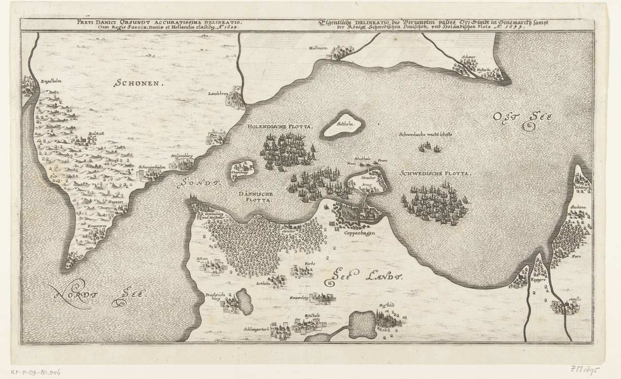 Kaart van de zeeslag tussen de Zweedse en Deense vloten in de Belt, 1644 Tarkin kartta Tanskan Orsundtin salmista Ruotsin, Tanskan ja Hollannin kuninkaan kanssa classibg. Ao. 1644 (otsikko esineessä) Eigentliche Delineatio des Berumpten syöttää Or. Sündt i tekijältä Anonymous