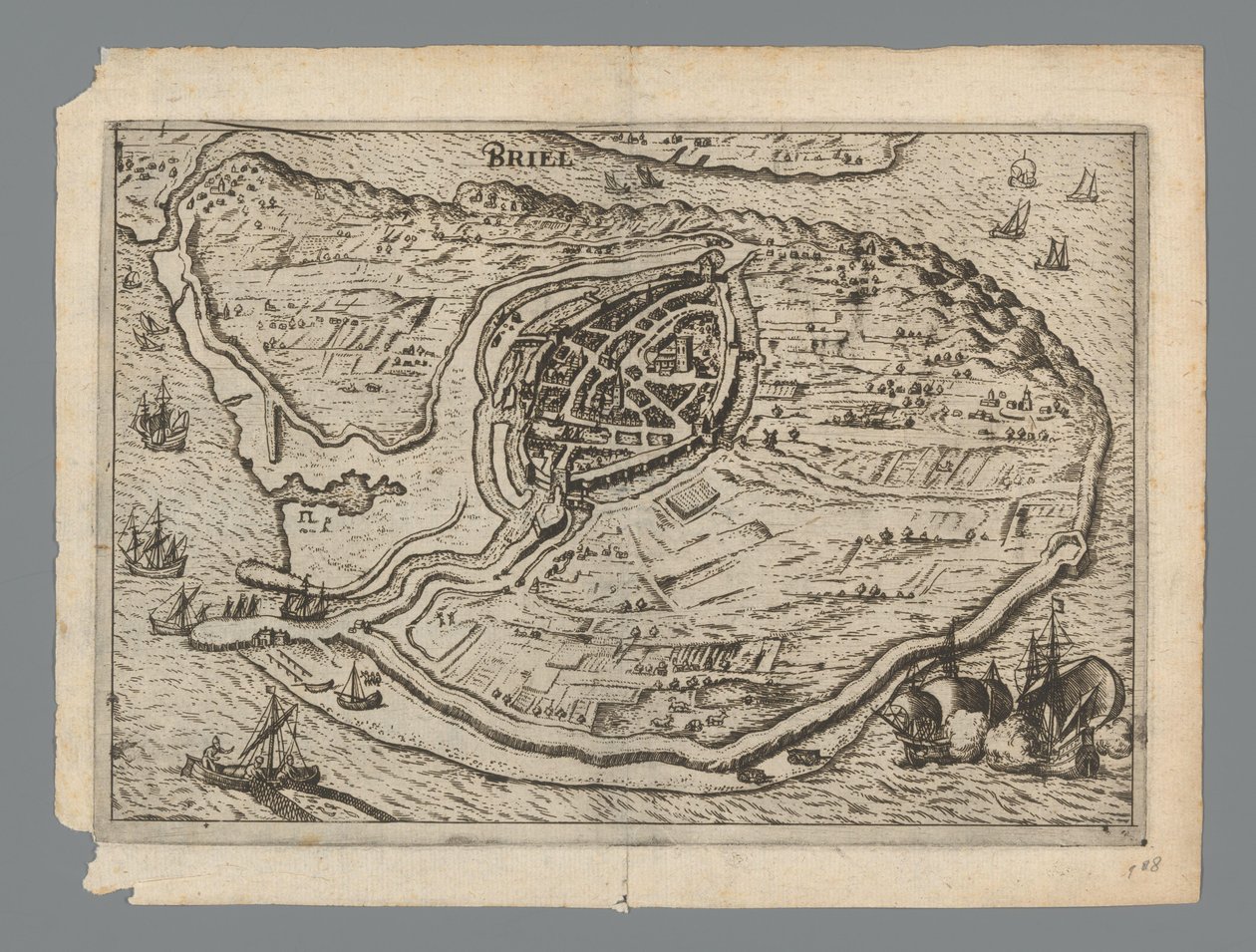 Voornen saaren kartta ja Briellen kartta, 1572 Briel (otsikko esineessä) tekijältä Anonymous