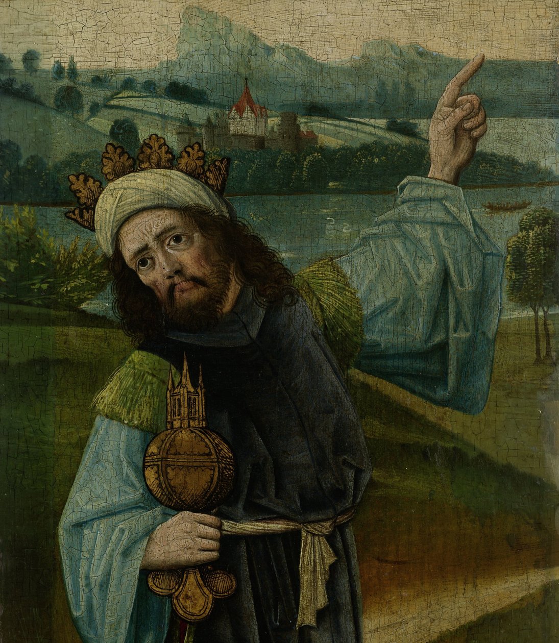 Kuningas Melchior, yksi kolmesta tiedosta, osoittaa Tähteä, katkelma teoksesta An Adoration of the Magi tekijältä Anonymous