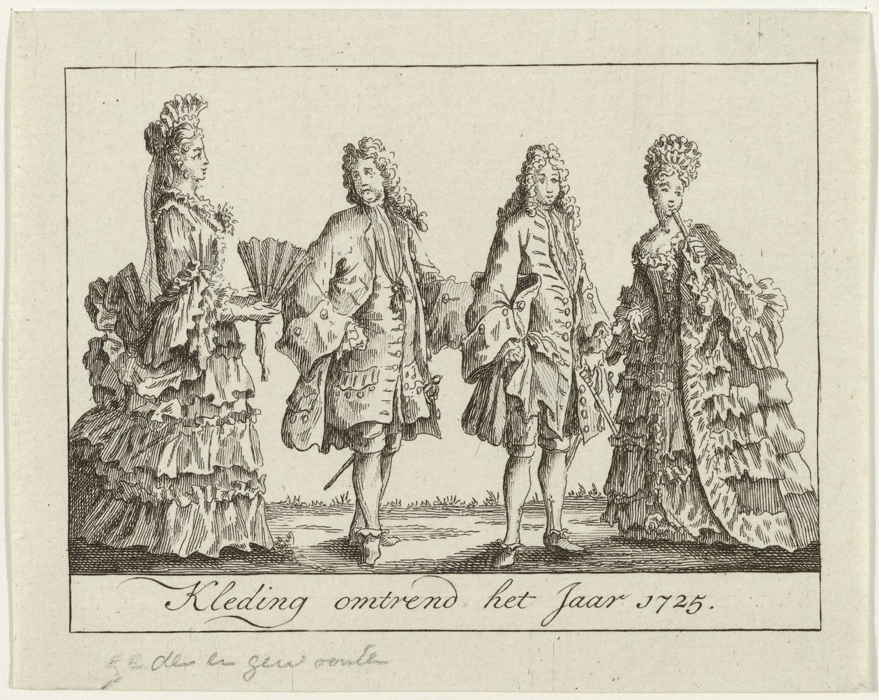 Vaatteet noin 1725 Vaatteet noin vuodelta 1725 (otsikko esineessä) tekijältä Anonymous