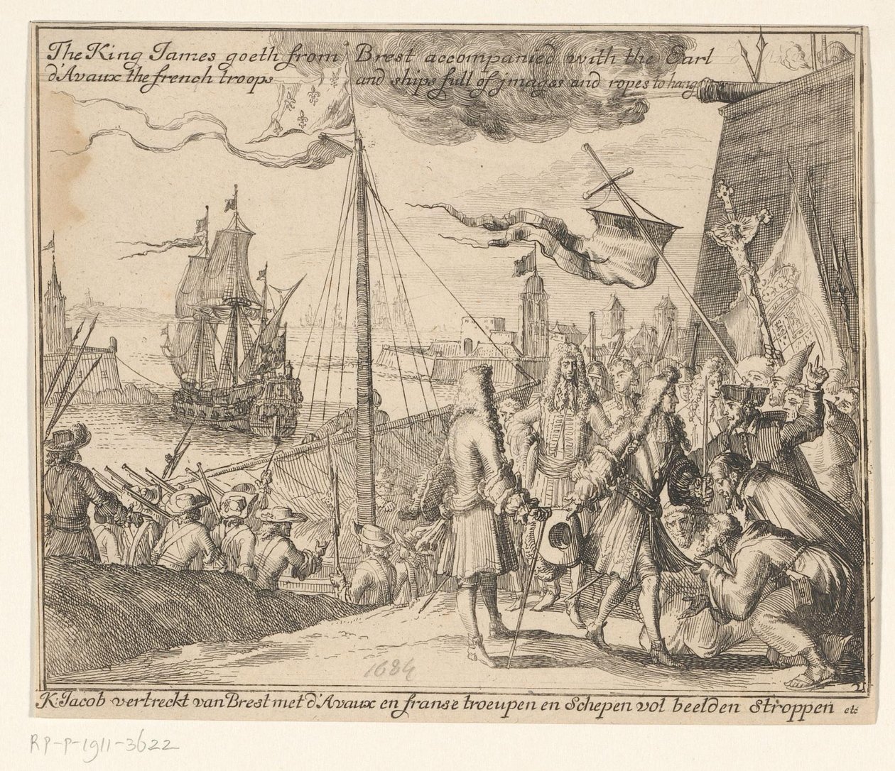 Kuningas James II lähtee ranskalaisten joukkojen kanssa Brestistä Irlantiin vuonna 1689 Kuningas Jaakob lähtee Brestistä Earl d