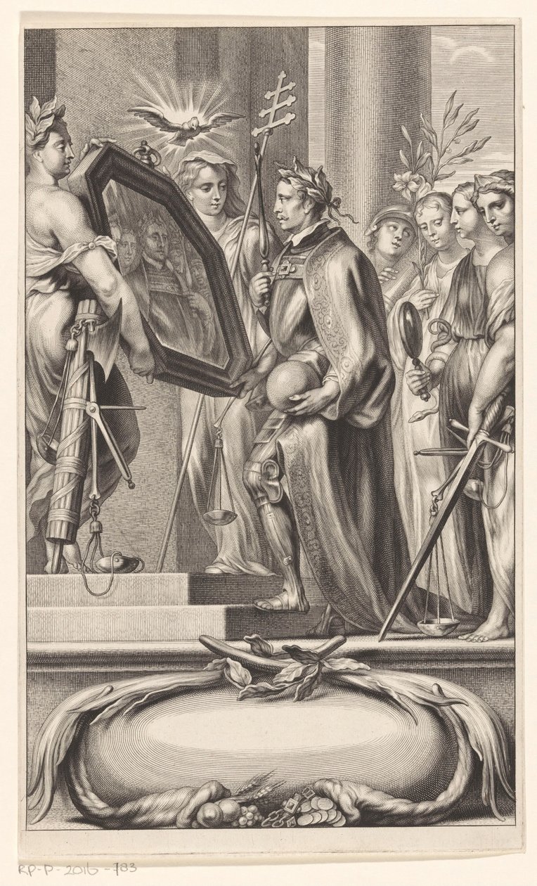 Oikeudenmukaisuus ja usko pitävät kuningasta peilinä Nimisivu: Petrus Belluga ja Camillo Borello, Speculum principum, 1655 tekijältä Anonymous