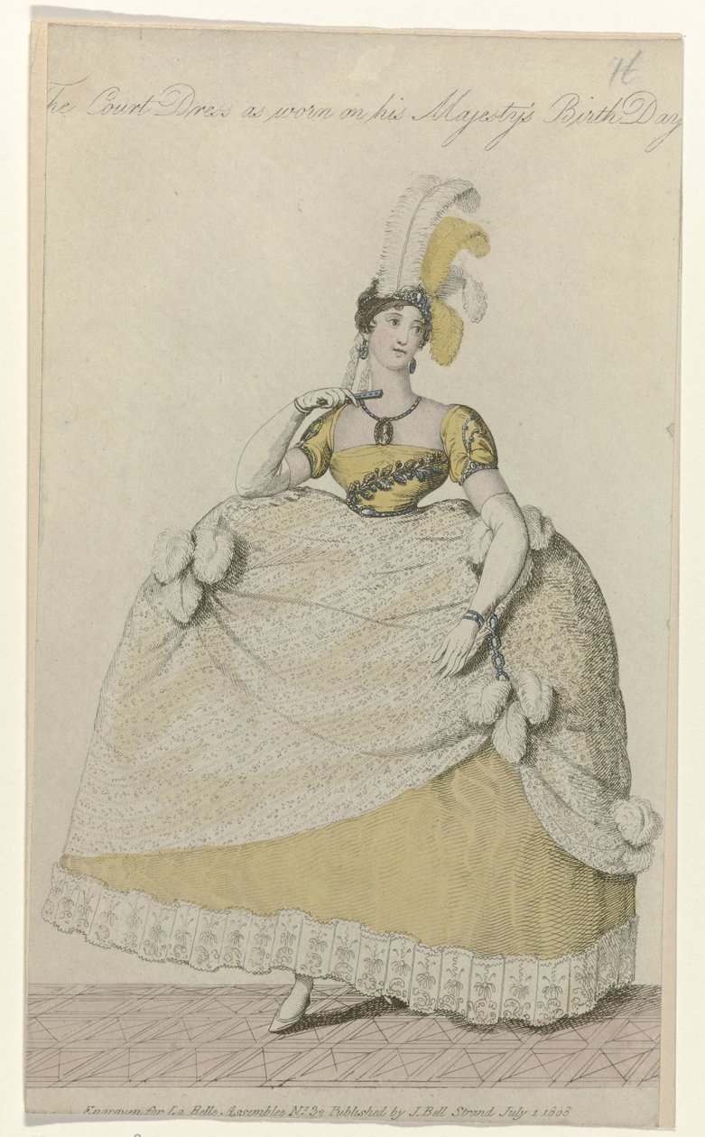 La Belle Assemblee, 1. heinäkuuta 1808, nro 32: The Court Dress (...) tekijältä Anonymous