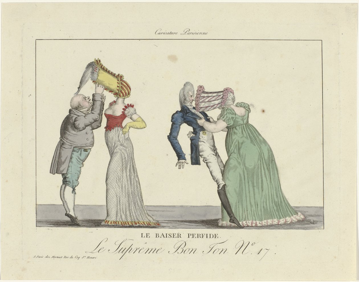 Korkein Bon Ton. Karikatyyri Parisienne, 1800-1815, nro 17: Petollinen suudelma. tekijältä Anonymous