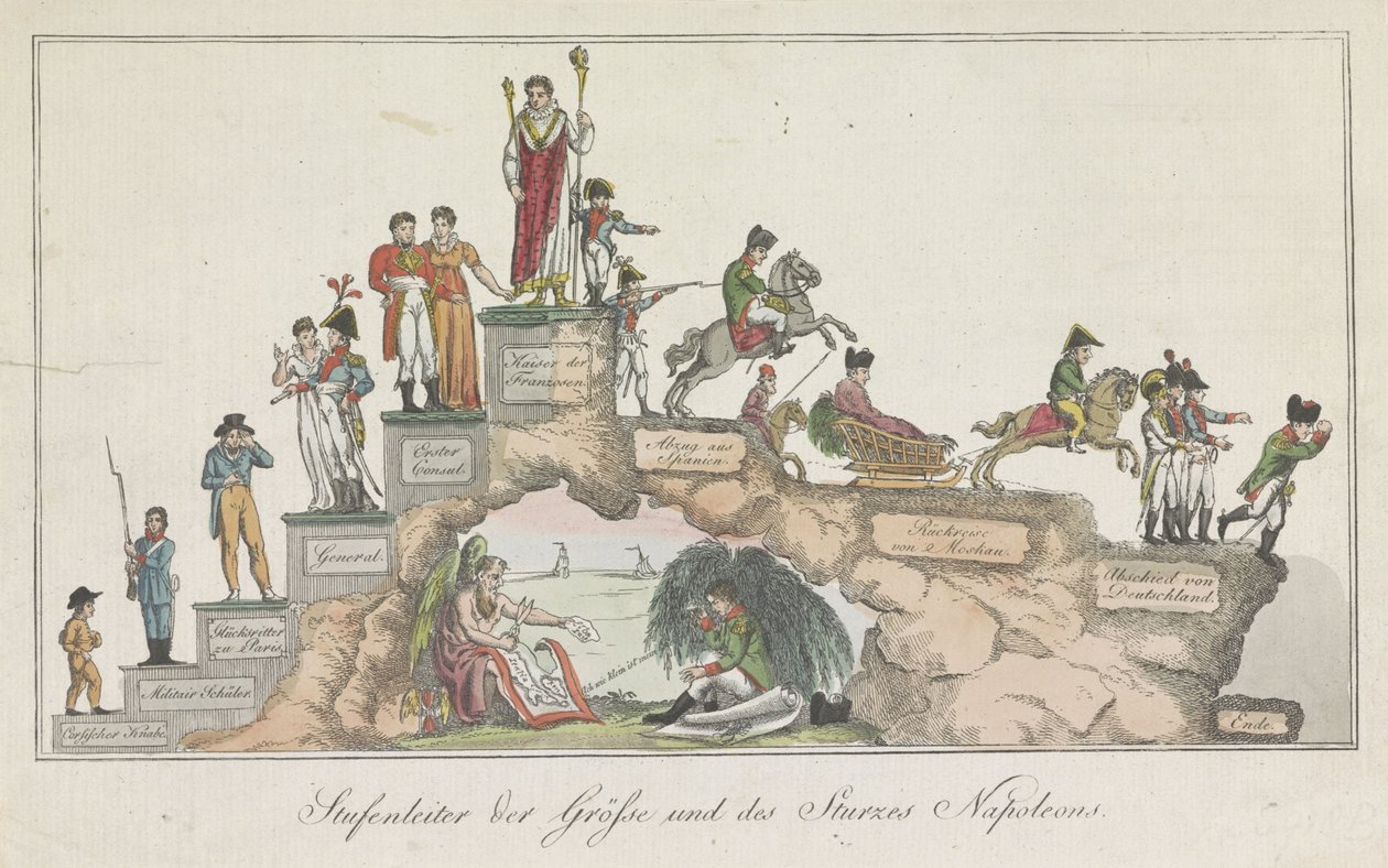Napoleonin levenhihna, 1814 Suuruuden tikkaat ja Napoleonin kukistuminen (otsikko esineessä) tekijältä Anonymous