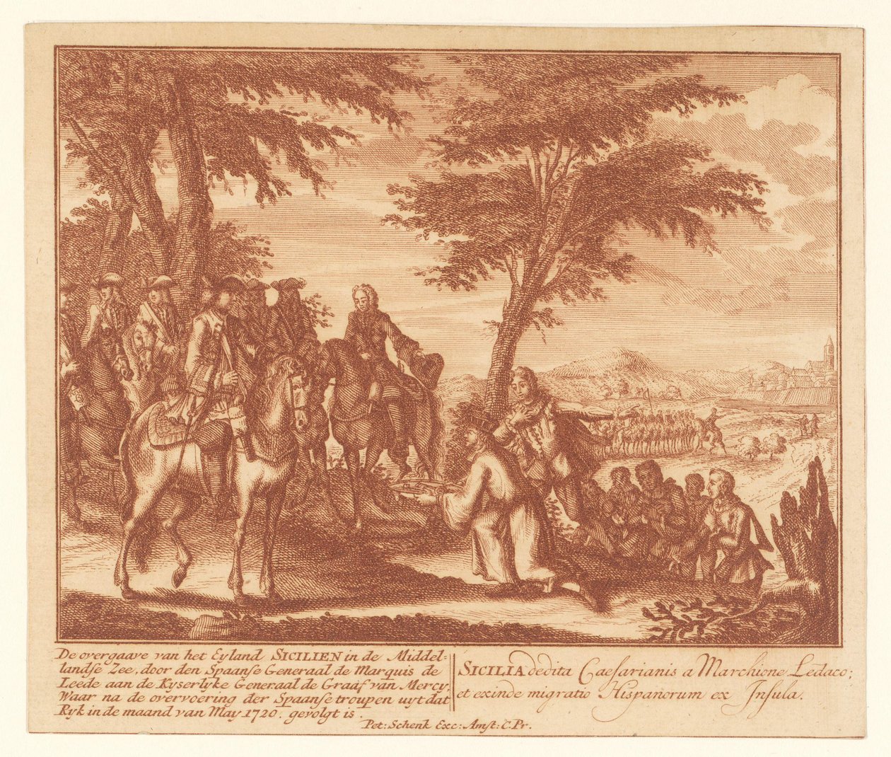 Espanjalaiset luovuttivat Sisilian ranskalaisille toukokuussa 1720 Eyland Sicilienin antautuminen Välimerellä (...) (otsikko esineessä) tekijältä Anonymous