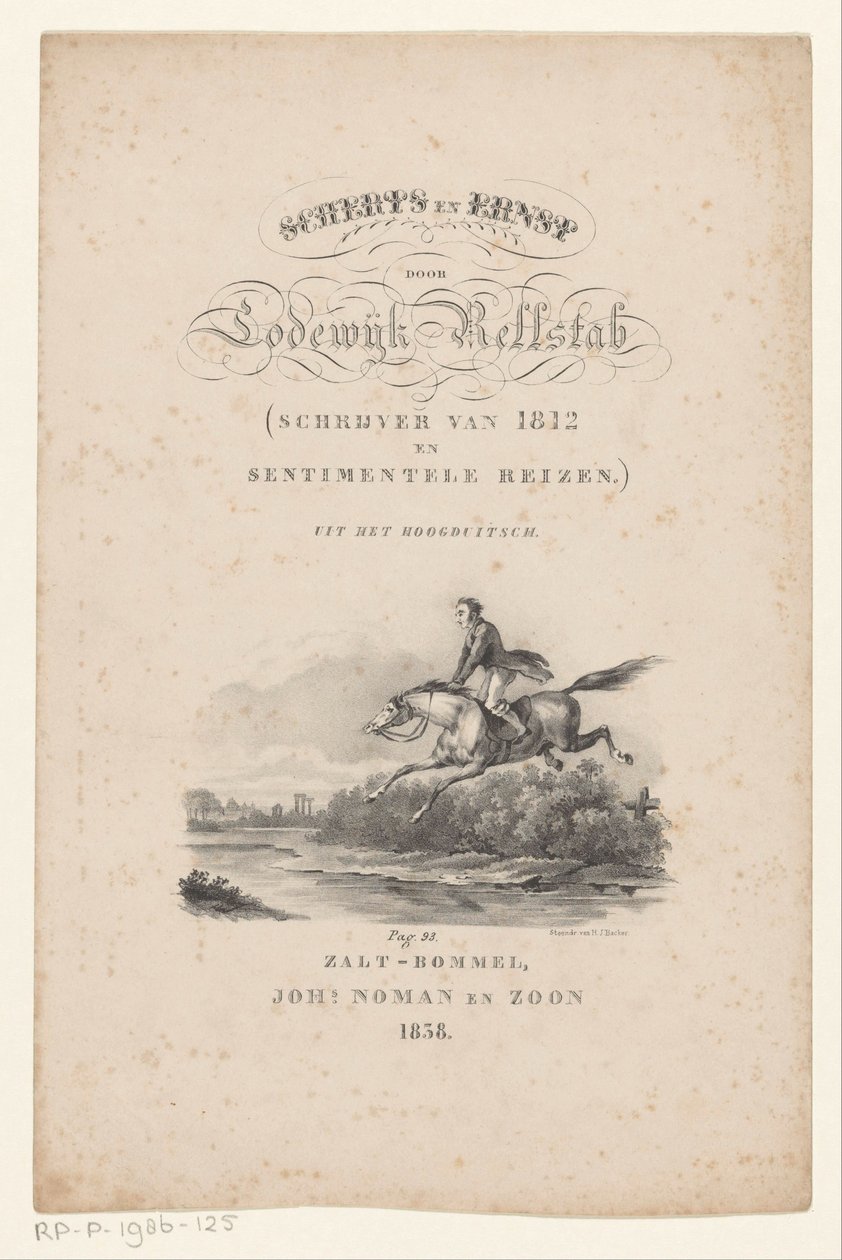 Hevonen hyppää joen yli Nimisivu: Lodewijk Rellstab, Banter and Seriousness, 1838 tekijältä Anonymous