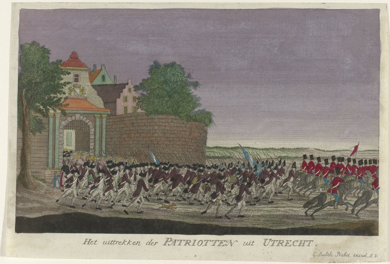 Patriotit lähtevät Utrechtista, 1787 Patriotsin vetäytyminen Utrechtista (otsikko esineessä) tekijältä Anonymous