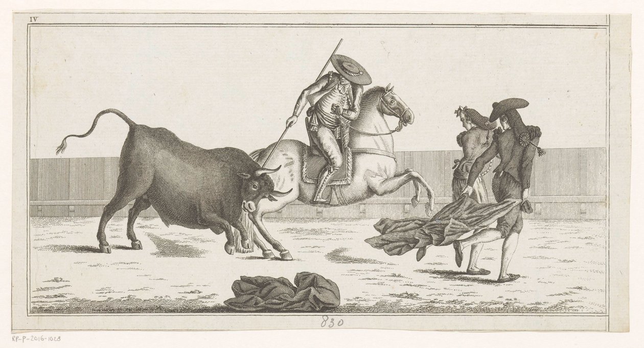 Picador pistää keihänsä härään Coleccion de las Principles suertes de una corrida de toros (sarjan nimi esineellä) Kokoelma tärkeimmistä härkätaisteluharjoituksista (sarjan nimi) tekijältä Anonymous