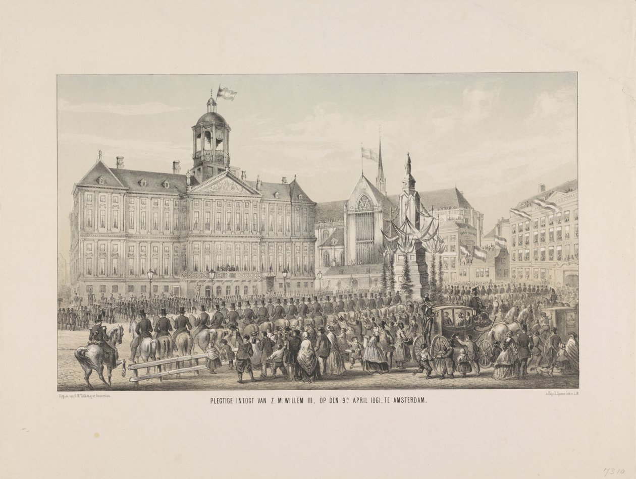 H.M. Willem III:n juhlallinen sisääntulo 9. huhtikuuta 1861 Amsterdamissa (otsikko esineessä) tekijältä Anonymous