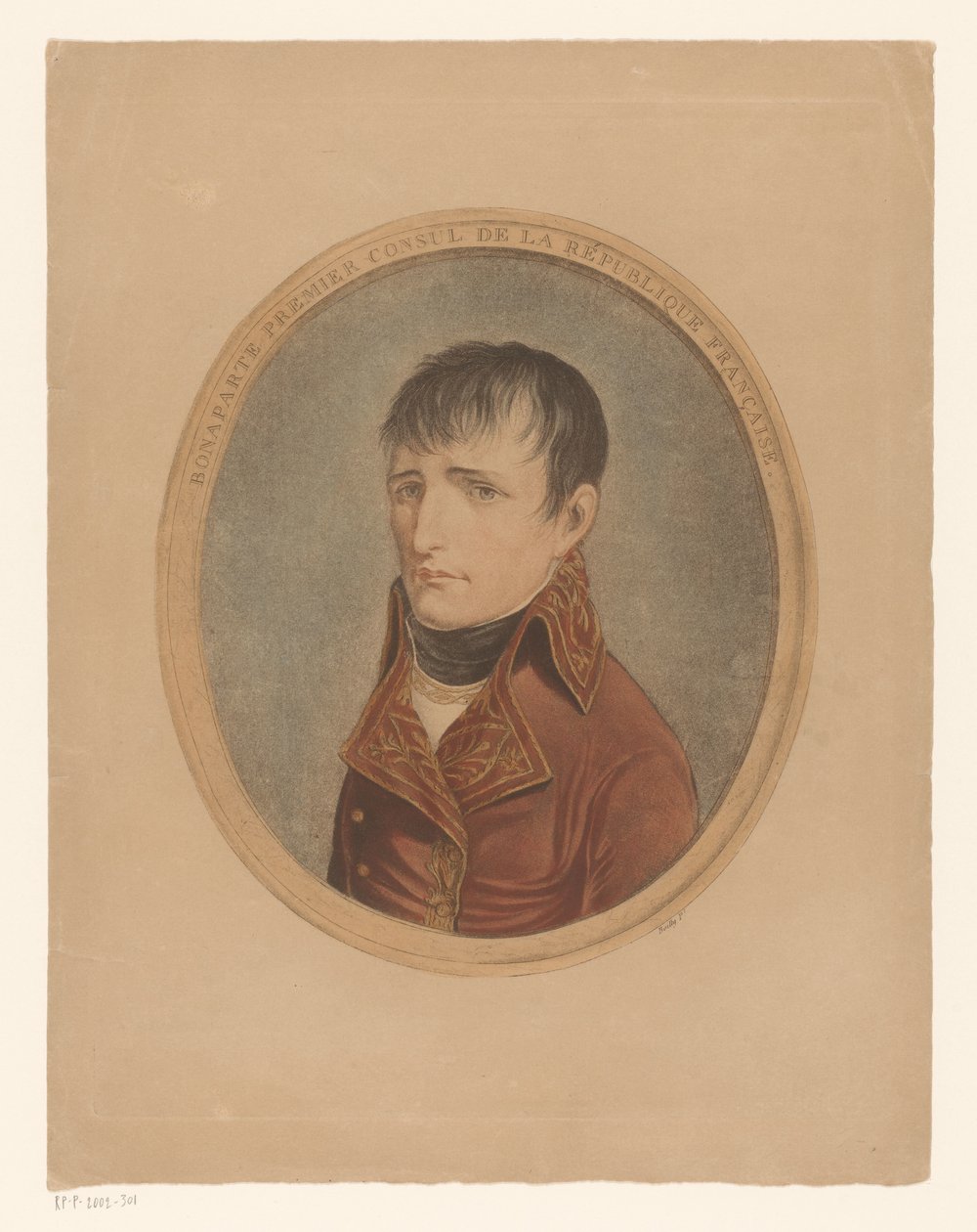 Muotokuva Napoleon I Bonapartesta, Fransenin Keizeristä Bonaparte Ranskan tasavallan ensimmäinen konsuli (otsikko esineessä) tekijältä Anonymous
