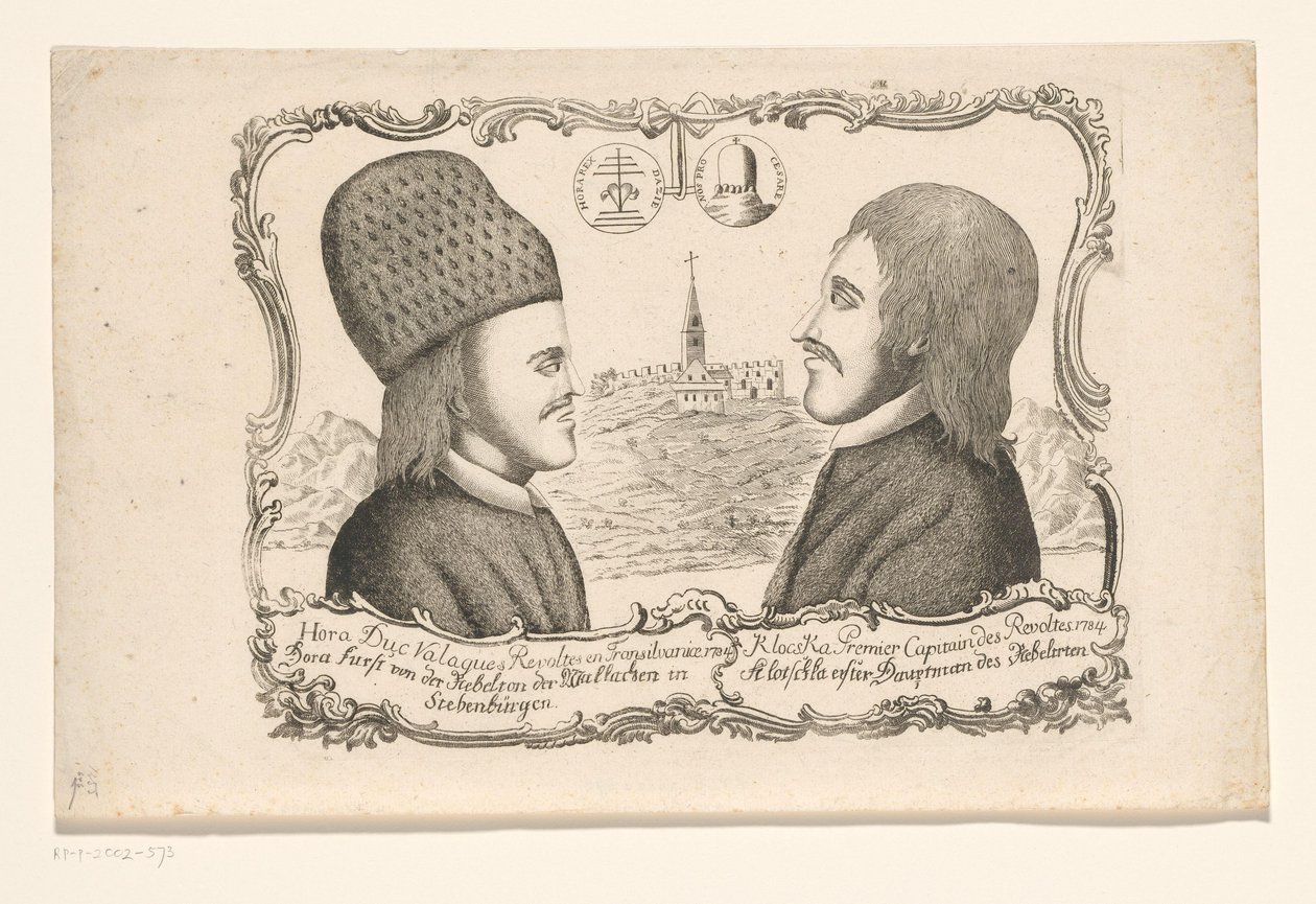 Muotokuvia Vasile Ursu Nicola Horeasta ja Ion Oargă Cloșcasta, Transilvanian kapinan johtajista, 1784 tekijältä Anonymous
