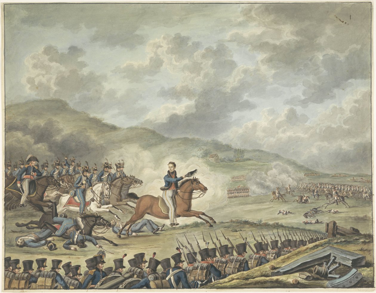 Orangen prinssi, joka johtaa hollantilaisia ​​joukkoja Quatre-Brasissa, 1815 tekijältä Anonymous