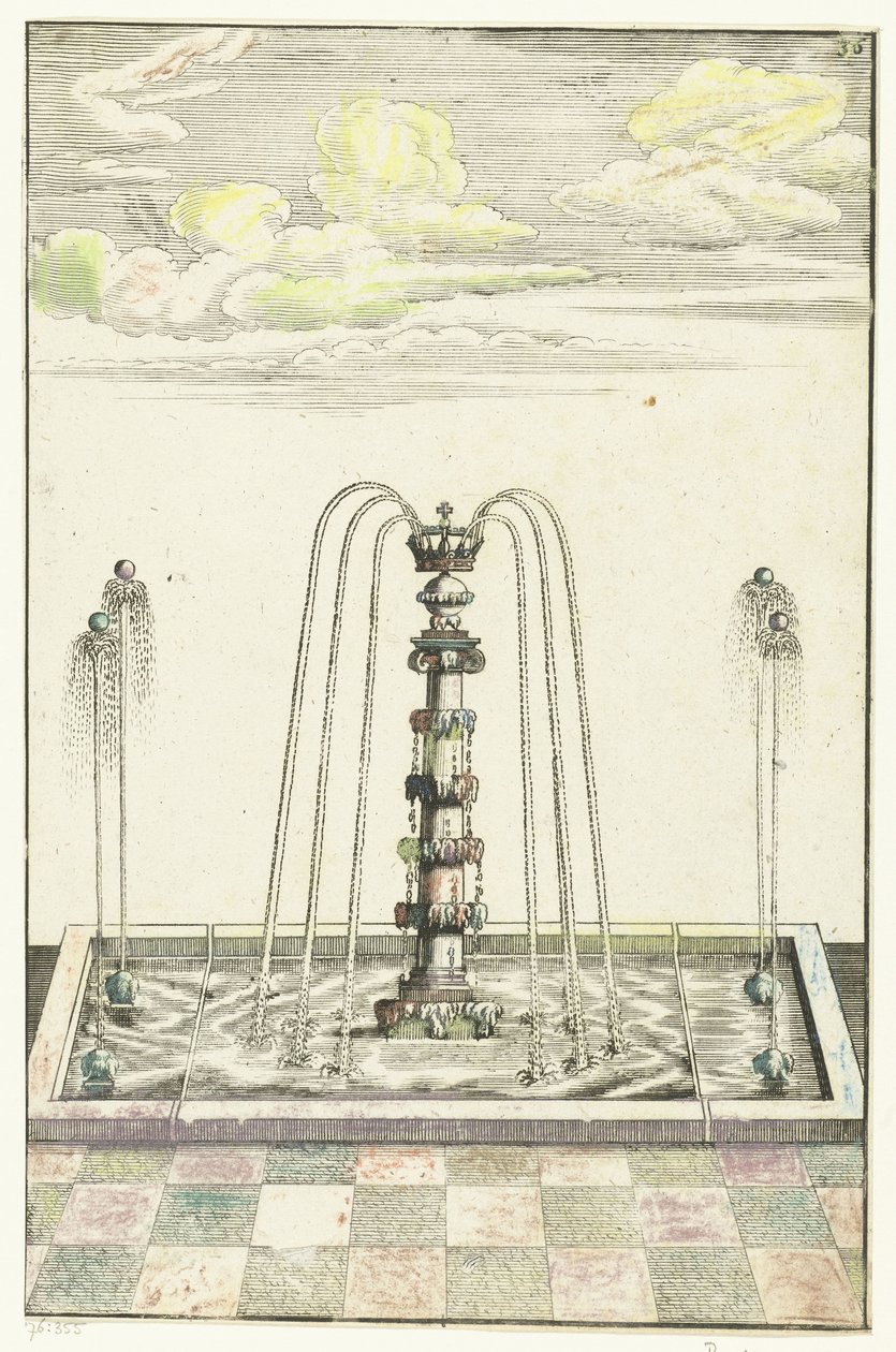 Suorakaiteen muotoinen altaan ionikolonni Architectura Curiosa Nova (sarjan nimi) tekijältä Anonymous