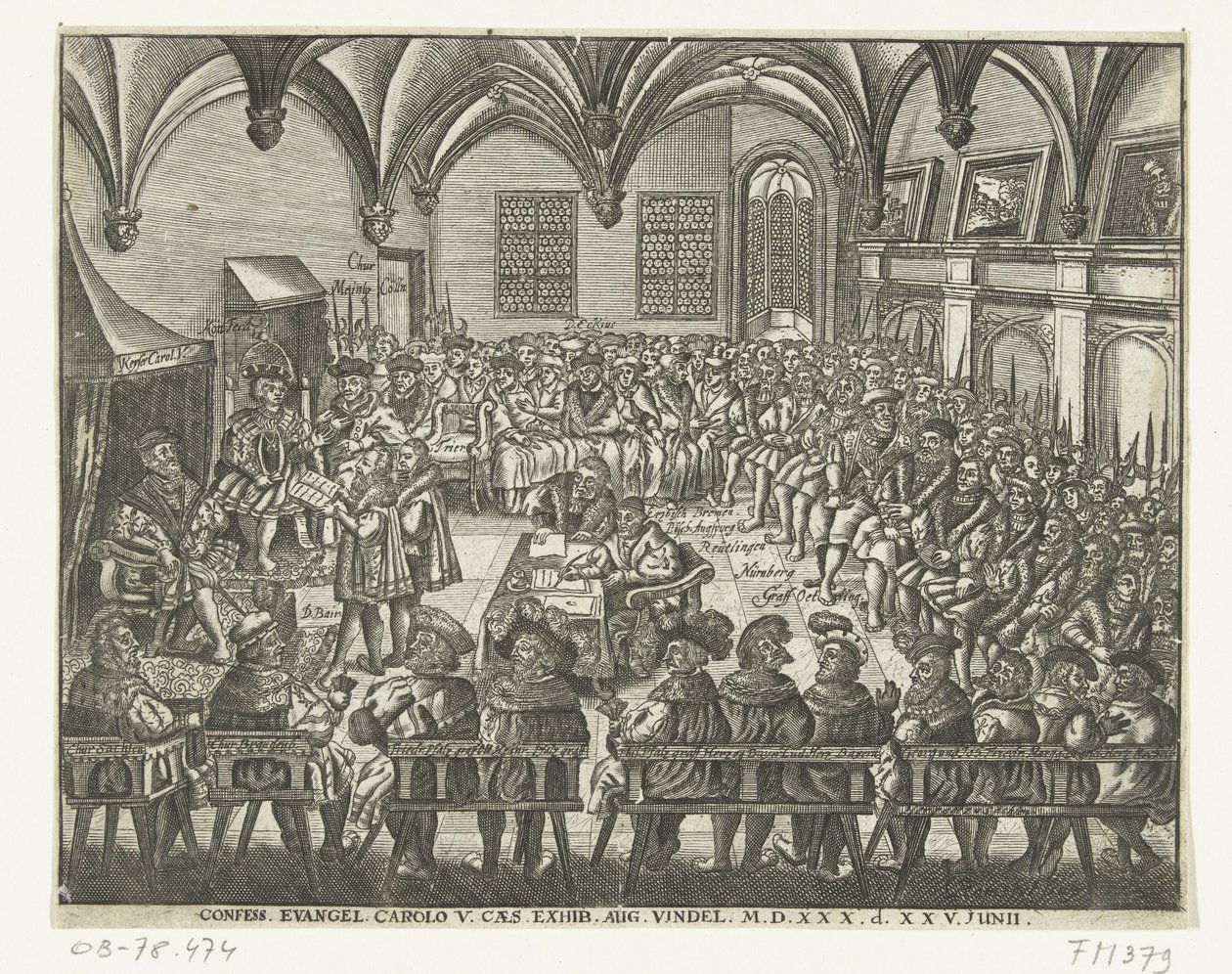 Augsburgin valtiopäivä 1530 Tunnustus. Evankeliumi. Carolo V. Caes. Näyttely. elokuu Findel. M.D.XXX. d. XXV. Junii (otsikko esineessä) tekijältä Anonymous