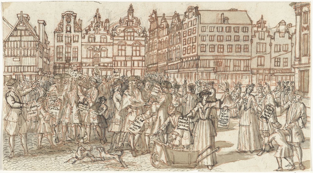 Luotonantaja ja köyhyyden levittäjä, 1720 The Great Scene of Folly (sarjan nimi) tekijältä Anonymous