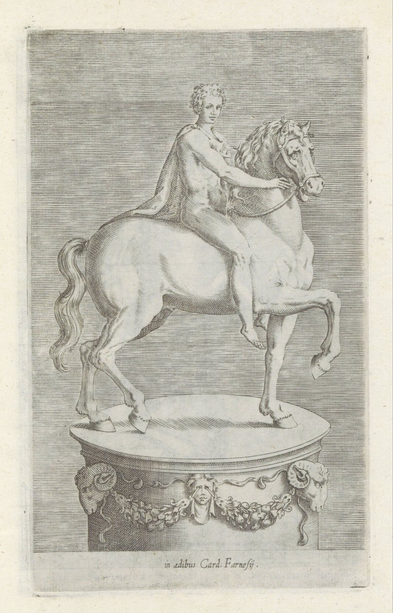 Sculptuur van een naakte jongen op een paard Antiikkiveistoksia Roomassa (sarjan nimi) Ikonit Rooman kaupungin muinaisista patsaista, joita nähdään julkisilla paikoilla (sarjan nimi) tekijältä Anonymous