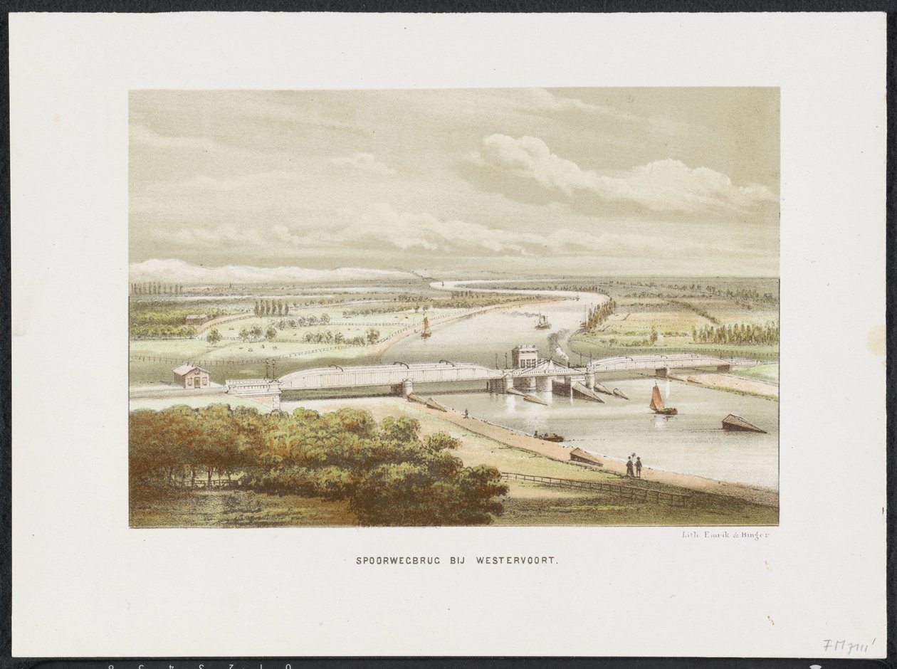 Rautatiesilta Westervoortissa, 1846 Rautatiesilta Westervoortissa (otsikko esineessä) Päärautatiesillat Alankomaissa (sarjan nimi) tekijältä Anonymous