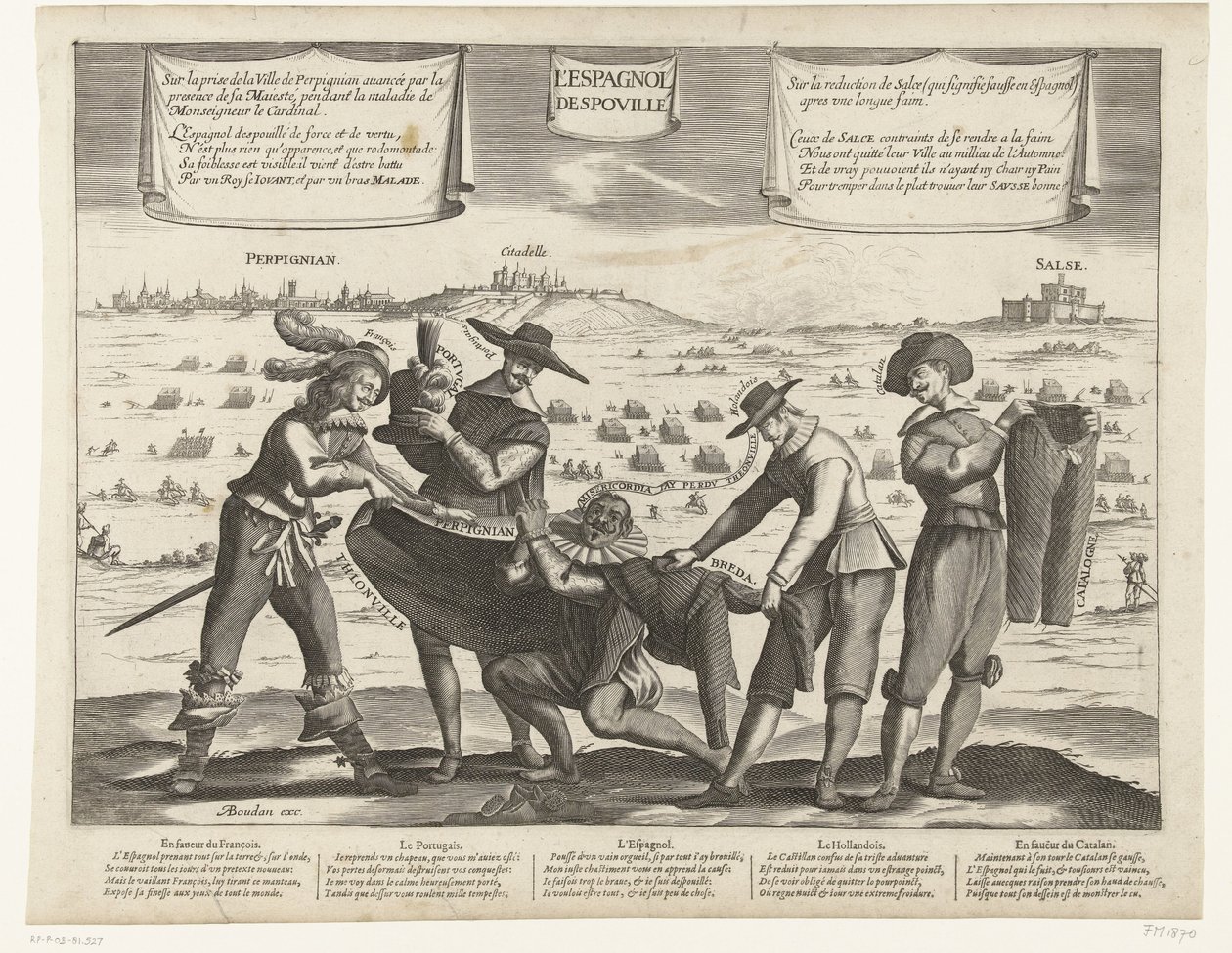 Sarjakuva espanjalaisista Bredan, Thionvillen, Perpignanin, Portugalin ja Katalonian menetyksen jälkeen, 1643 L