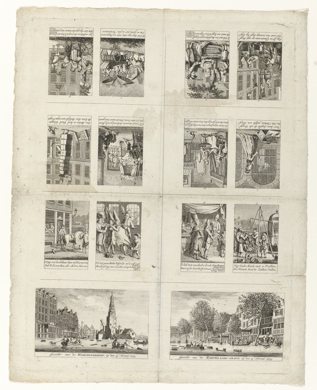 Sarjakuvia muodista ja kaksi näkymää Amsterdamiin vuoden 1775 tulvien aikana tekijältä Anonymous