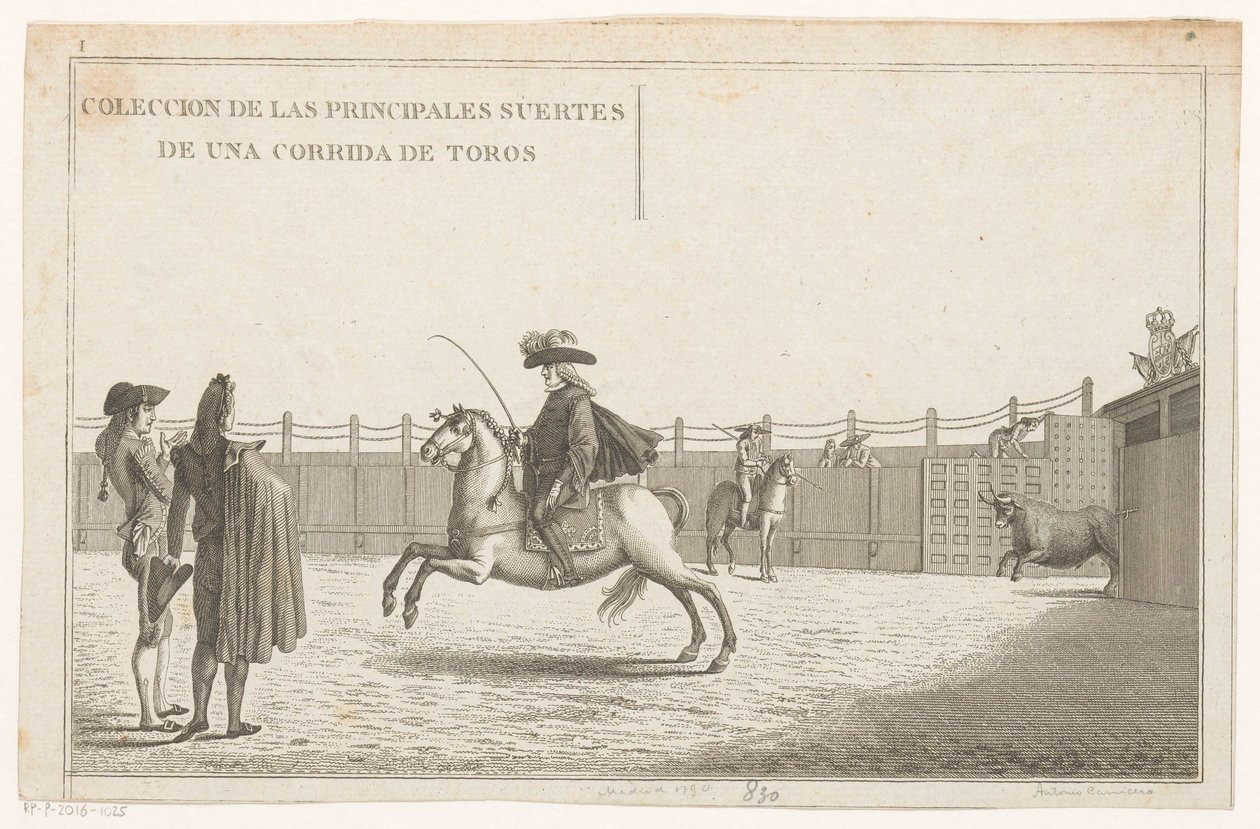 Härkätaistelijat areenalla Coleccion de las Principles suertes de una corrida de toros (sarjan nimi esineellä) Kokoelma tärkeimmistä härkätaisteluharjoituksista (sarjan nimi) tekijältä Anonymous