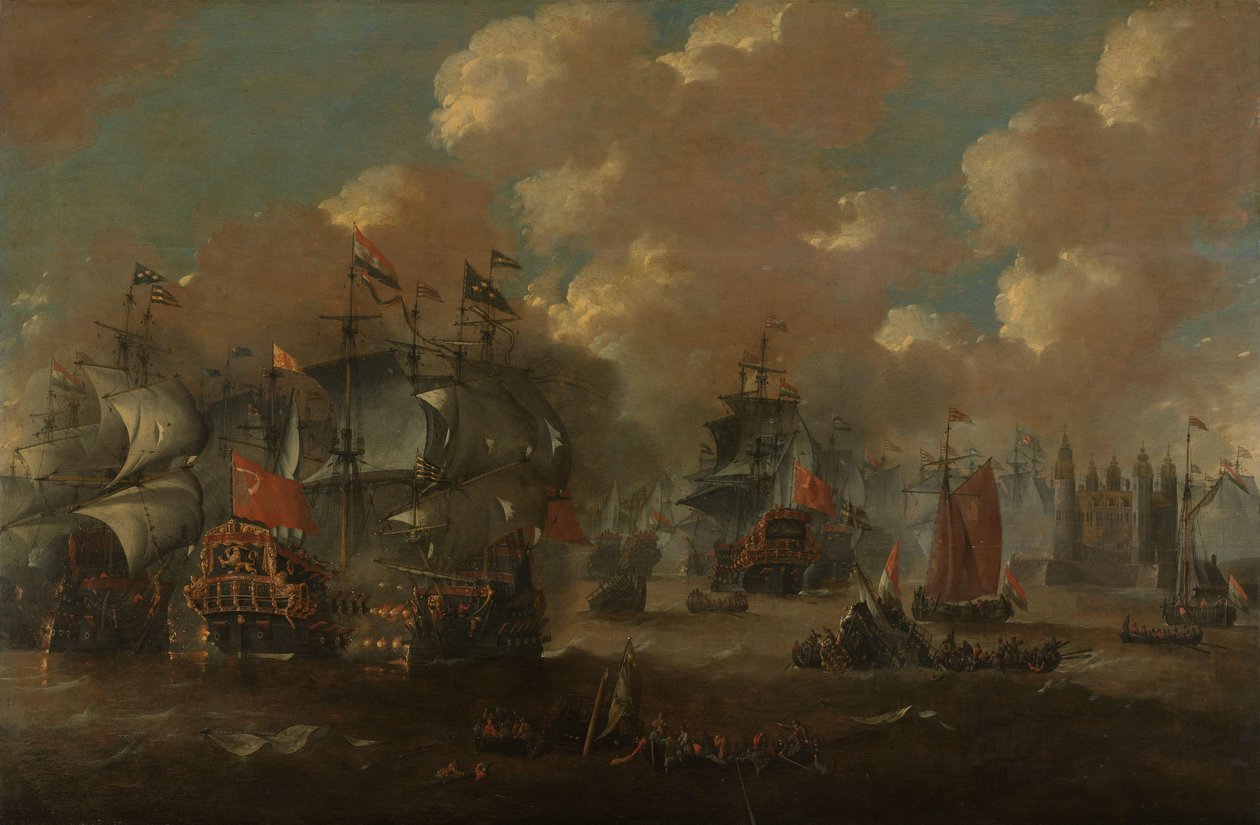 Äänen taistelu Eendrachtin kanssa kahden ruotsalaisen sotalaivan kanssa, 1658 tekijältä Anonymous
