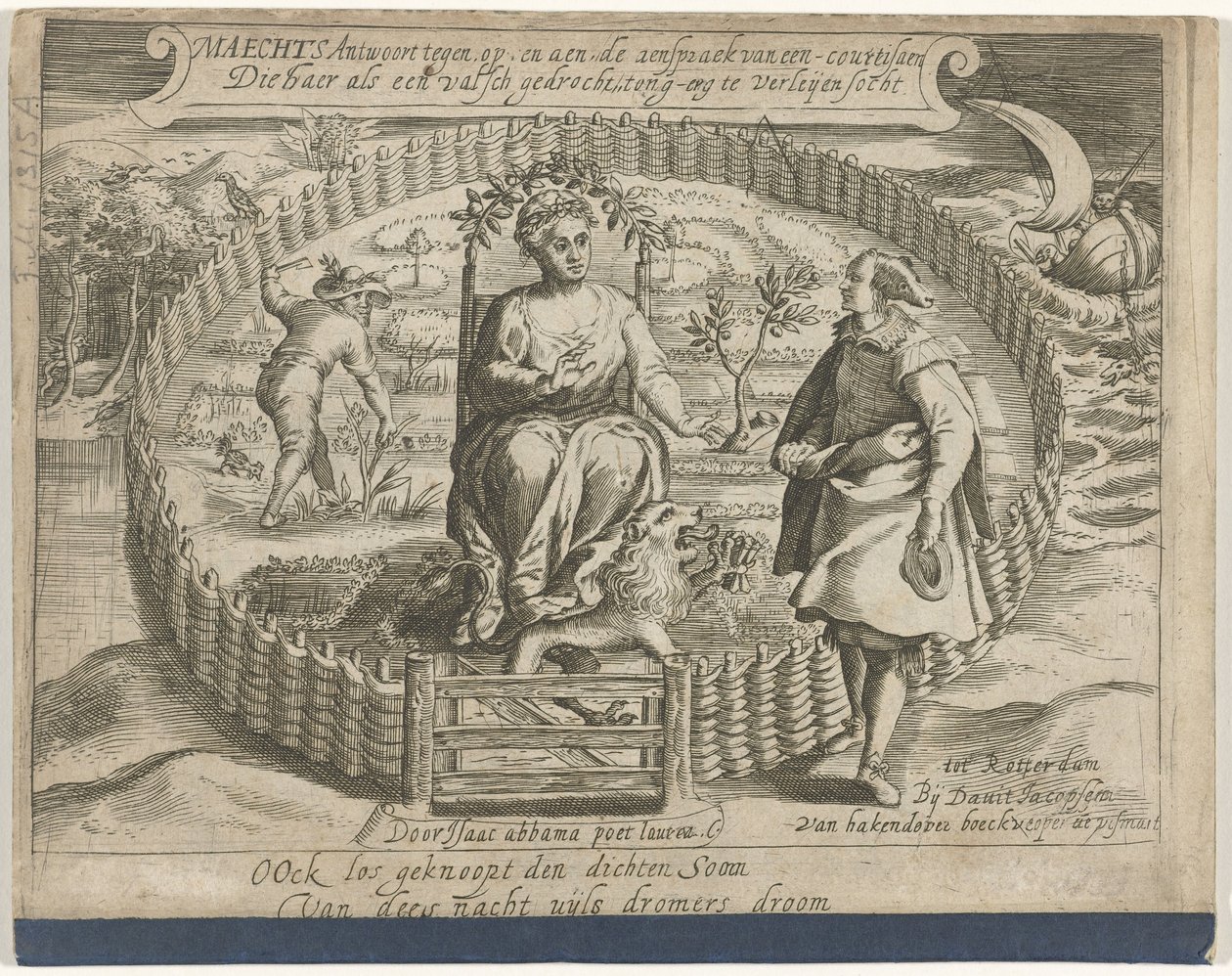 Pamfletin otsikkosivu: Maechts vastaa kurtisaanin puhetta vastaan, on ja aen / Die haer als een valheellinen hirviö, tongue-erg to leijen socht, 1617 tekijältä Anonymous