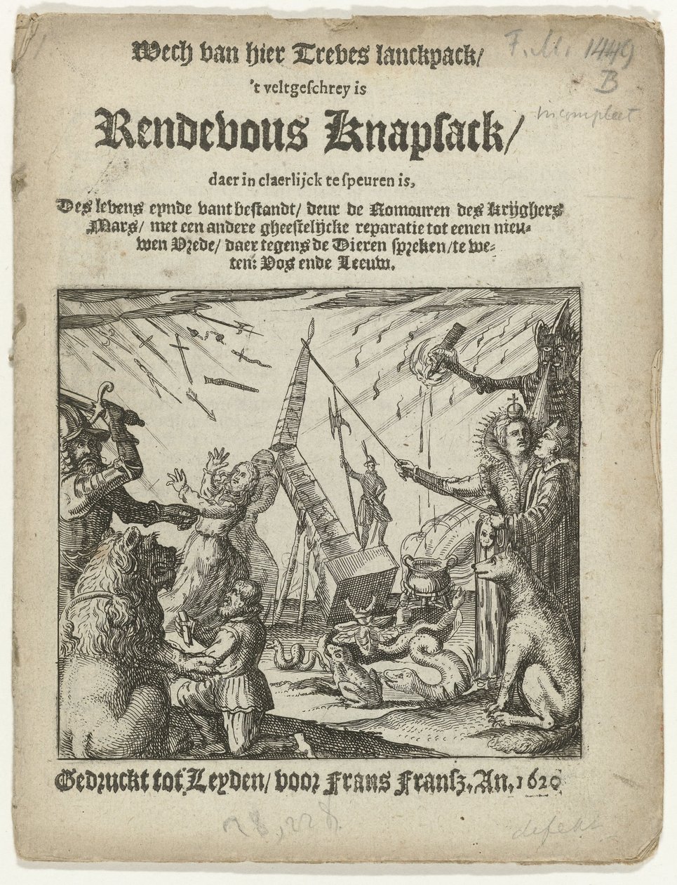 Pamfletin otsikkosivu: Rendevous Knapsack, 1620 tekijältä Anonymous
