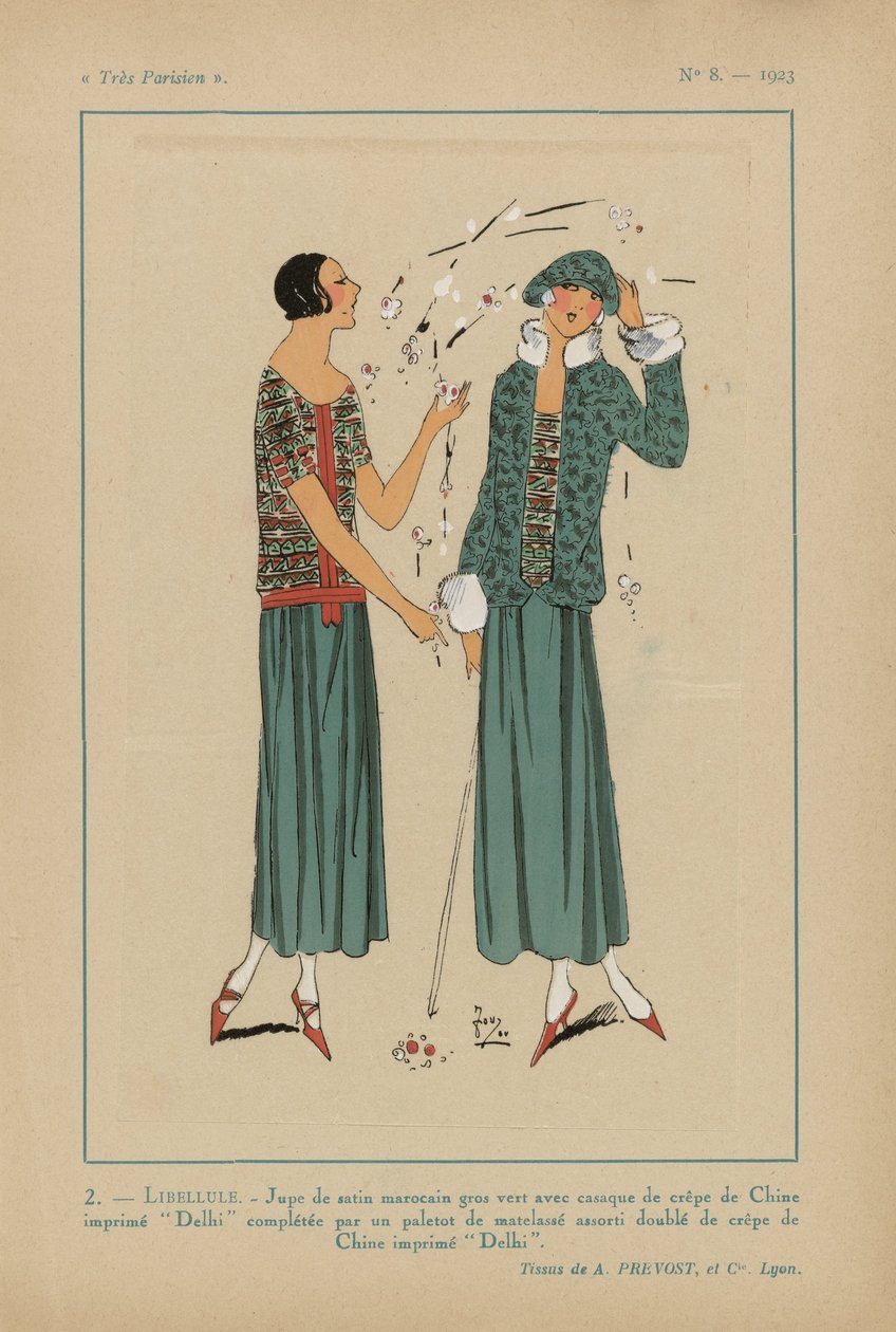 Erittäin pariisilainen. Muotia, tyylikkyyttä, eleganssia Erittäin pariisilainen, 1923, nro 8: 2.- SUURKIERRE. / Marokon satiinihame... tekijältä Anonymous