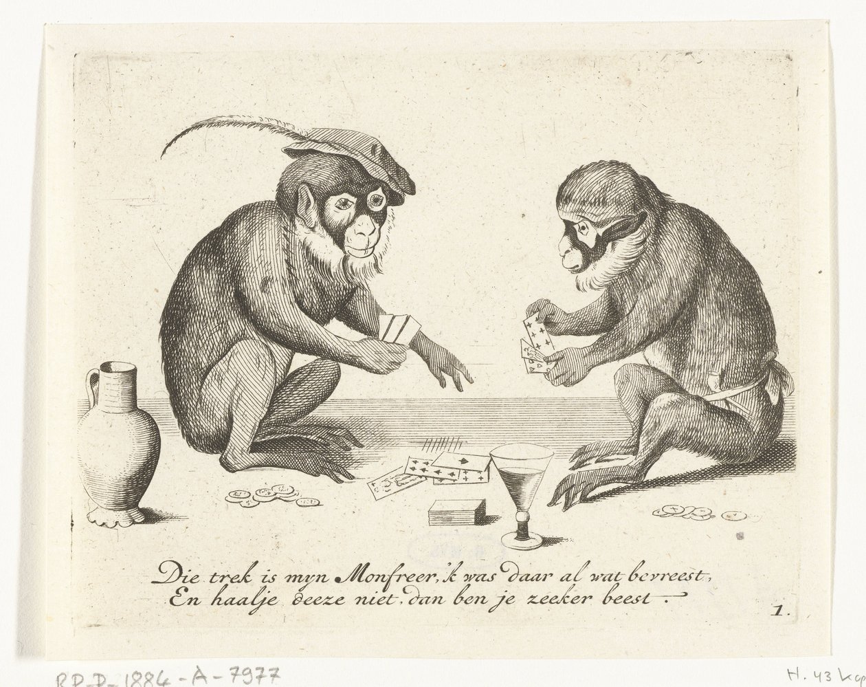 Dues cartes de mico Diverses empreses de la vida humana presentades per micos (títol de la sèrie) Què és el que em veu en aquest món? / És un joc Aape, i no acaba (títol de la sèrie). tekijältä Anonymous