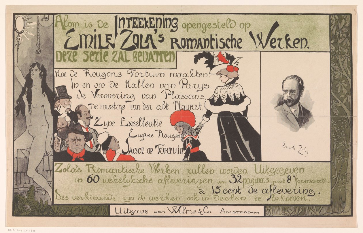 Kustantajan esite Emile Zolan romanttisille teoksille tekijältä Anonymous