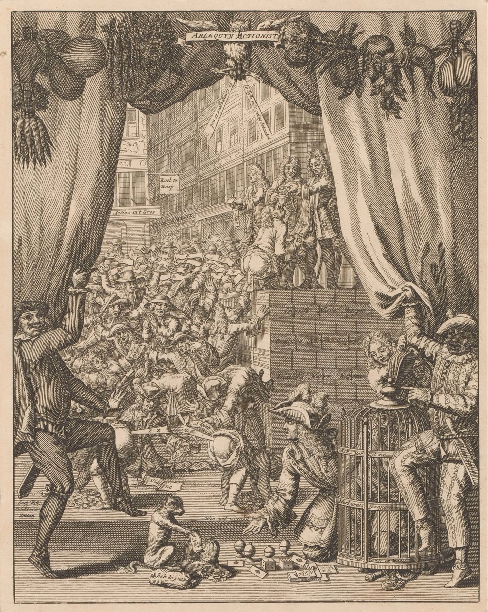 Selitys levystä Harlequin Actionist, 1720 Arlequyn Actionist (otsikko esineessä) Tytelplaatin selitys Arlequyn Actionistille (otsikko esineessä) The Great Scene of Folly (sarjan nimi) tekijältä Anonymous