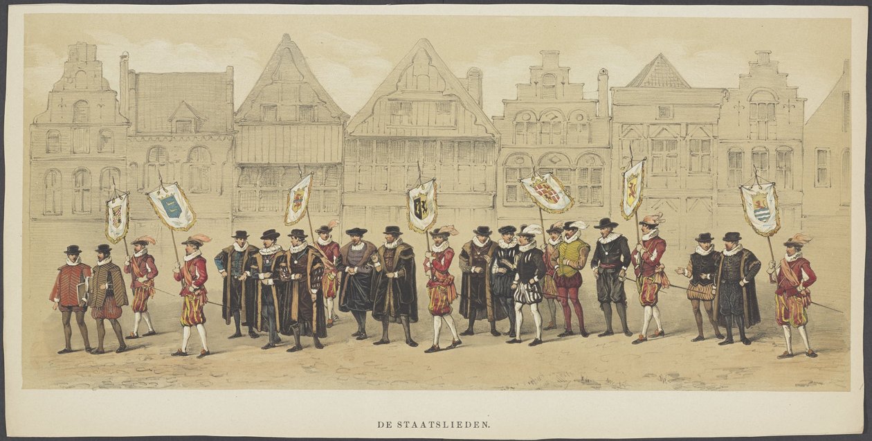 Utrecht Masquerade, levy c: valtiomiehet, 1856 Valtiomiehet (otsikko esineessä) The Founders of Dutch Freedom, (William I:n aika), esittelijä H.H. Utrechtin opiskelijakunnan jäseniä Utrechtin yliopiston 220-vuotisjuhlan kunniaksi tekijältä Anonymous