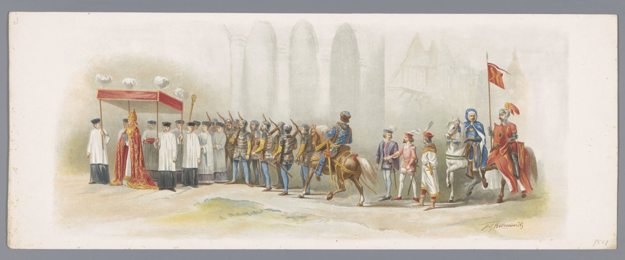 Utrechtin naamiaiset 1876 (kolmas levy) XLVIII. Lustrum Utrechtin lukiosta. Herttua Kaarle Rohkean sisääntulo Zutfenissa, IV Augustus MCCCCLXXIII. Heeren Studentenin pukeutunut kulkue, pidettiin Utrechtissa 27. kesäkuuta 1876 (sarjan nimi tekijältä Anonymous