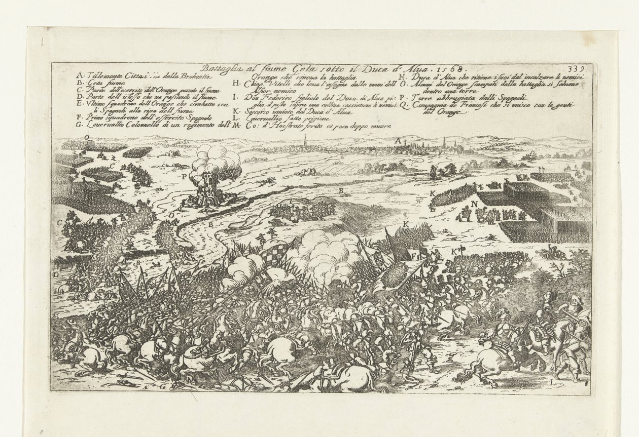 Veldslag aan de rivier de Gete, 1568 Taistelu Geta-joella Alvan herttuan alaisuudessa. 1568 (otsikko esineessä) tekijältä Anonymous