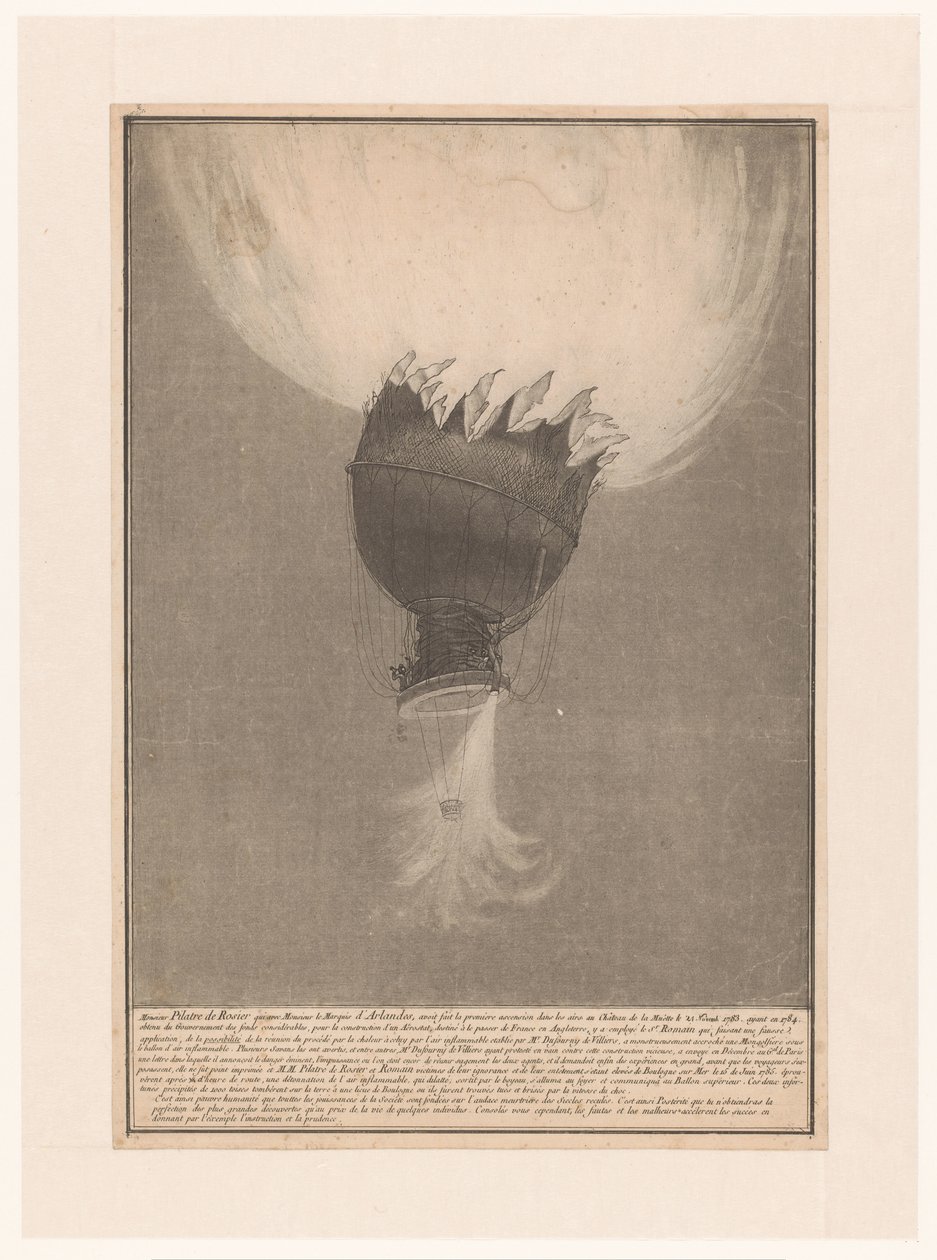 Verongelukken van de luchtballon van Pilatre de Rozier en Romain boven Boulognessa, 15. kesäkuuta 1785 Pilatre de Rosier