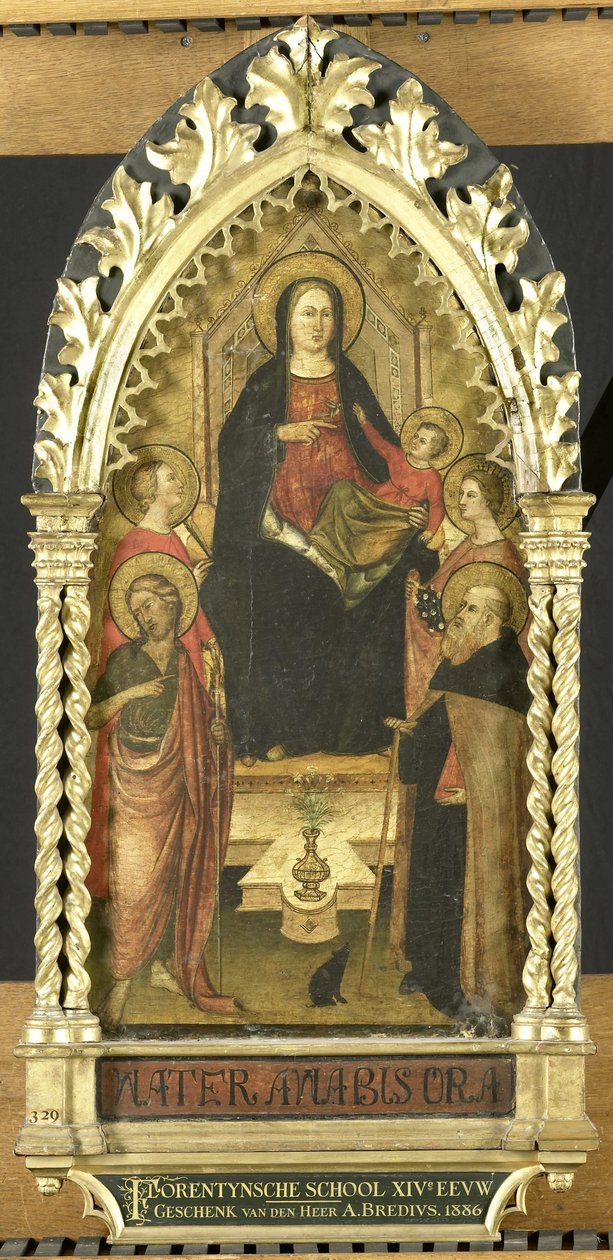 Neitsyt ja lapsi valtaistuimella neljä pyhää, pyhät Johannes Kastaja, Antony Abbot, Elizabeth Unkarilainen, naispyhimys tekijältä Anonymous