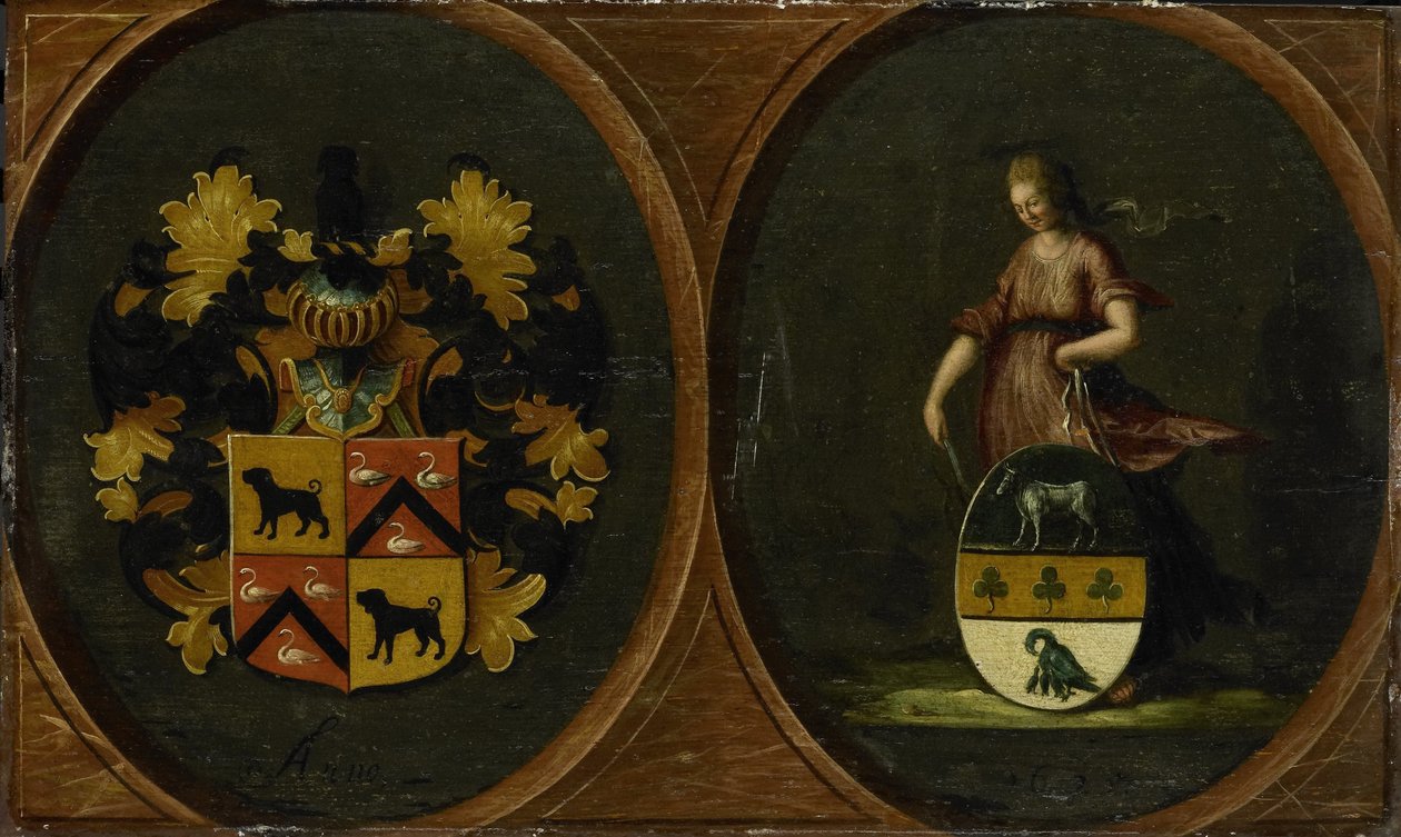 Vaakuna, jossa pariskunnan Pieter Courten ja Hortensia del Prado käsivarret, 1625 tekijältä Anonymous