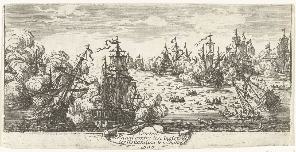 Zeeslag bij Beachy Head, 1690 Merivoimien taistelu englantilaisia ​​ja hollantilaisia ​​vastaan ​​10. heinäkuuta 1690 (otsikko esineessä) tekijältä Anonymous