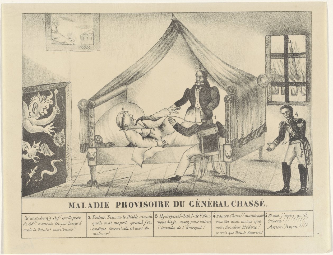 Ziekbed van General Chassé, 1830 Kenraali Chassén tilapäinen sairaus (nimike esineessä) tekijältä Anonymous