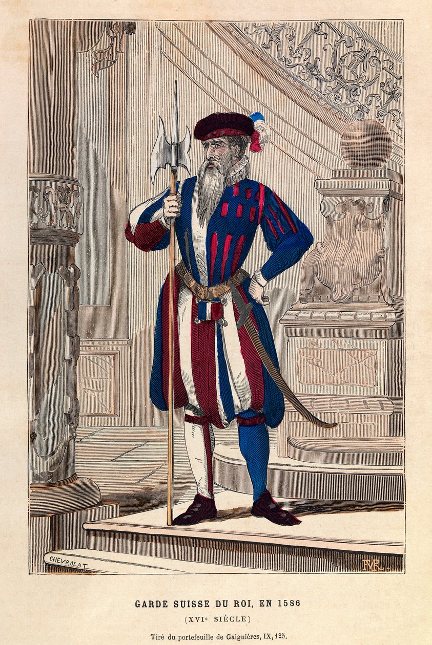 Sveitsiläinen kuninkaankaarti vuonna 1586 (Henry III) - Kuninkaan Sveitsin Kaartin jäsen tekijältä Anonymous Anonymous